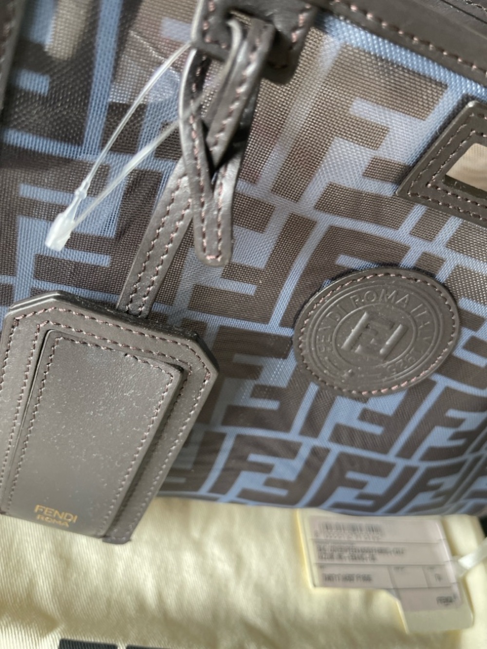 Fendi Peekaboo Defender Cover FF Mesh Azzurro Ebano 7AR717 with Dust Bag & Tag - Picture 2 of 4